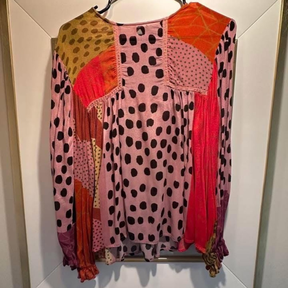 Athropologie Dot Patchwork Blouse - Pink and Orange